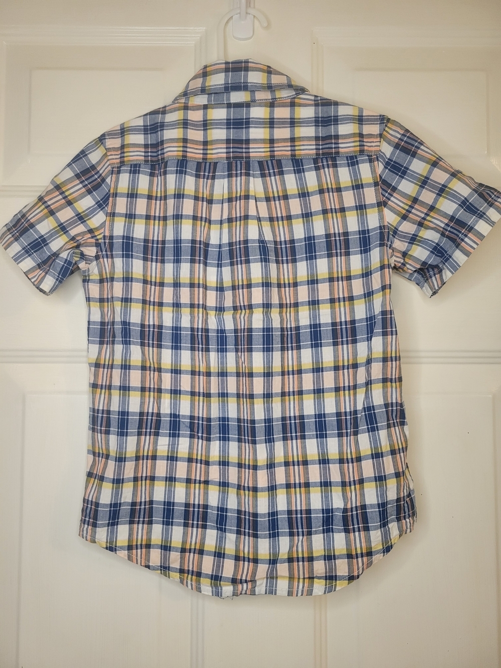 Janie and Jack Boys' Short-Sleeve Plaid Button-Down Shirt - Navy/Yellow/Pink - Picture 5 of 6